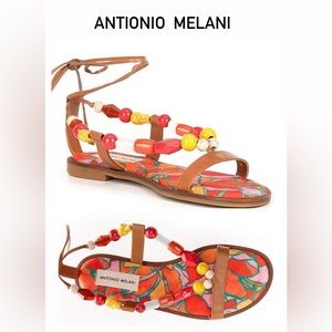 Antonio Melani
Loola Beaded Leather Ankle Wrap Flat Sandals Size 7